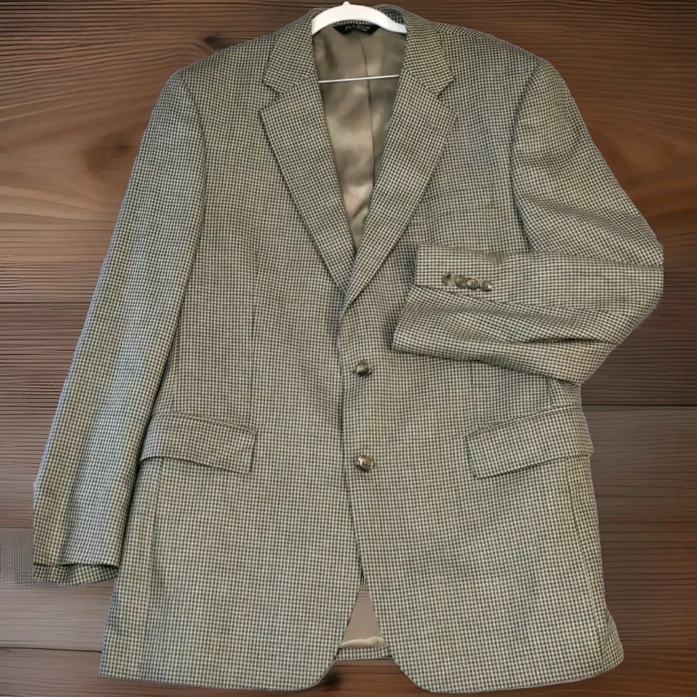 Men's Joseph A Bank 42LBlazer Sport Coat Med houndstooth Wool Silk 2 button